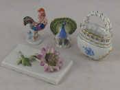 Appraisal: Four ceramic items a Herend basket vase ht cm a