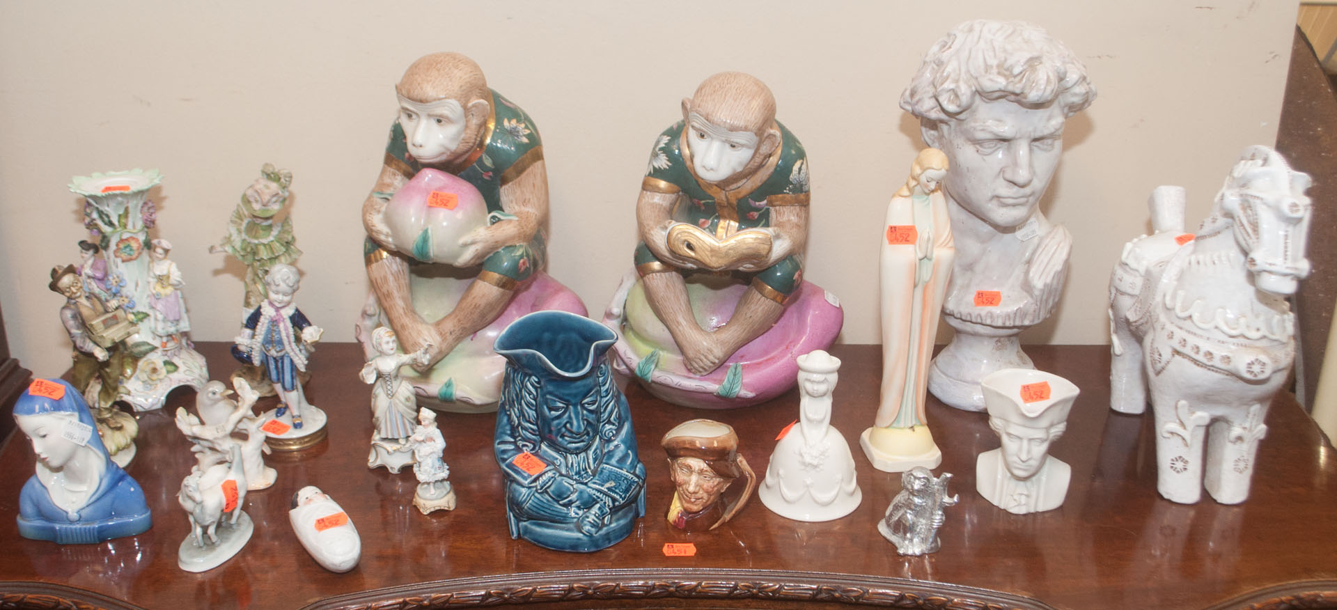 Appraisal: Assortment of decorative items including figurines mugs terracotta bust and