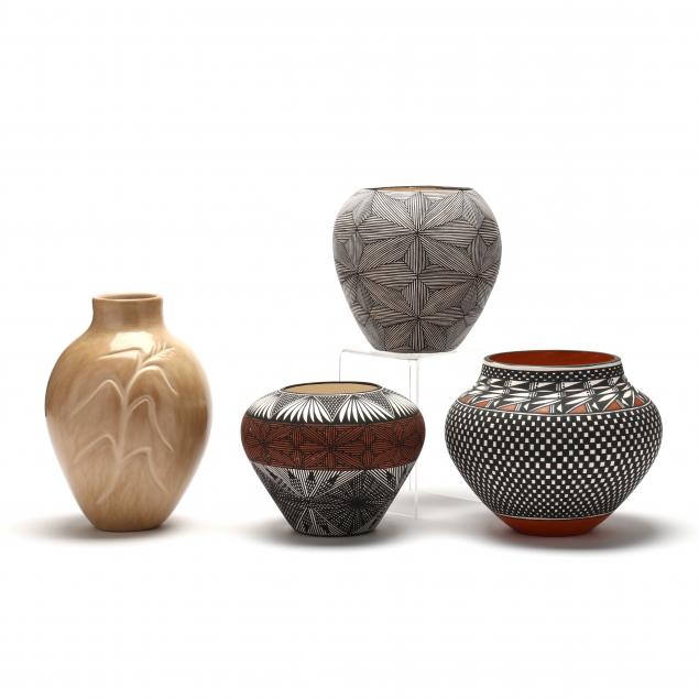 Appraisal: FOUR SOUTHWEST POTTERY VESSELS The first is a tall vase