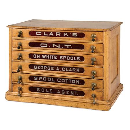 Appraisal: Clark's Glass Inset Oak Spool Cabinet Estimate nbsp nbsp nbsp