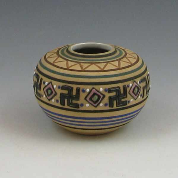 Appraisal: Brush McCoy Zuniart cabinet vase Unmarked Mint '' wide by