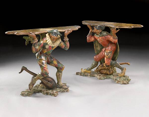 Appraisal: A pair of Venetian polychrome decorated carved pine console tables