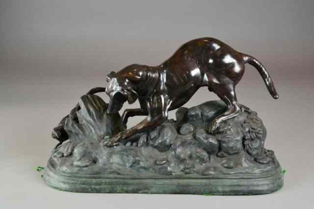 Appraisal: After Roalie Bonheur Bronze SculptureDepicting a retriever and pheasant amongst