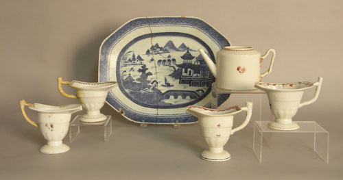 Appraisal: Canton platter together with three helmet form creamers and a