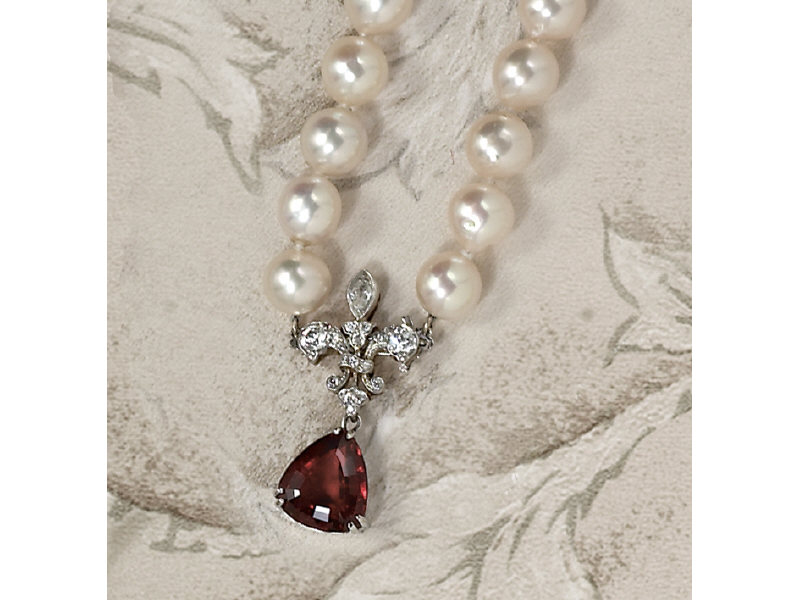 Appraisal: PEARL NECKLACE WITH DIAMOND AND RUBELLITE CLASP A cultured pearl