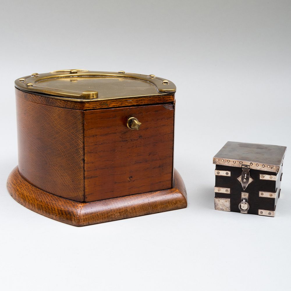 Appraisal: Miniature Silver-Mounted Ammunition Box and a Brass-Mounted Horseshoe Form Box