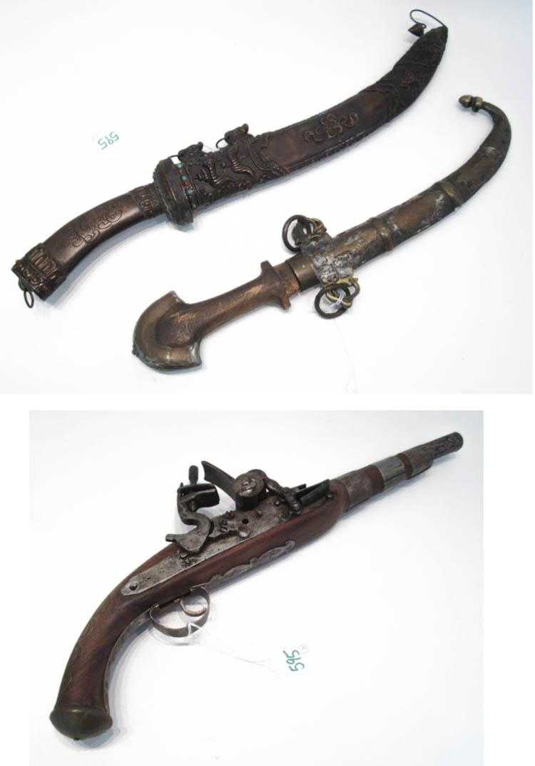 Appraisal: THREE REPRODUCTION WEAPONS the first a non firing flintlock pistol