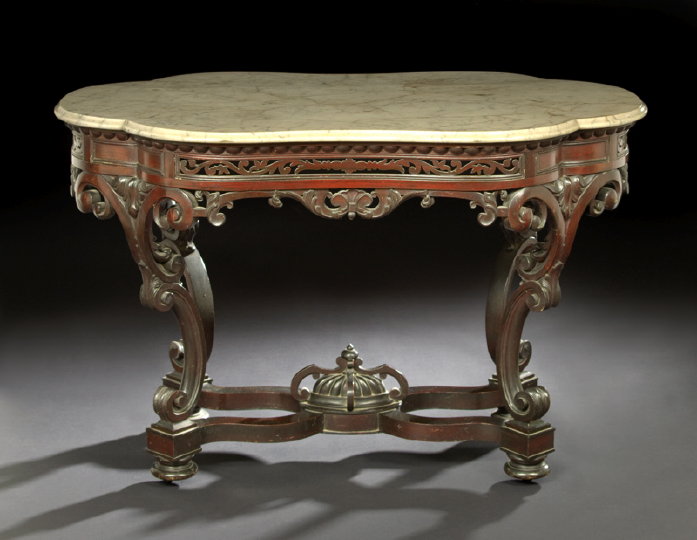 Appraisal: American Rococo Revival Rosewood and Marble-Top Center Table mid- th