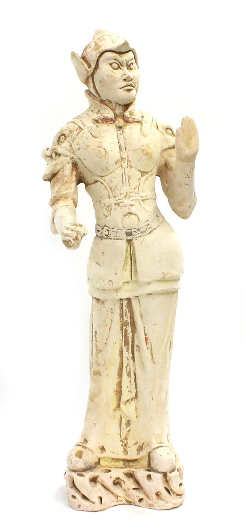 Appraisal: A large Han style pottery figure of a temple guardian