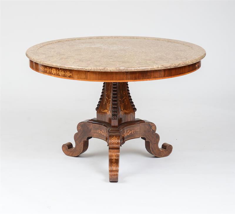 Appraisal: CHARLES X ROSEWOOD AND BOXWOOD INLAID CENTER TABLE The beige