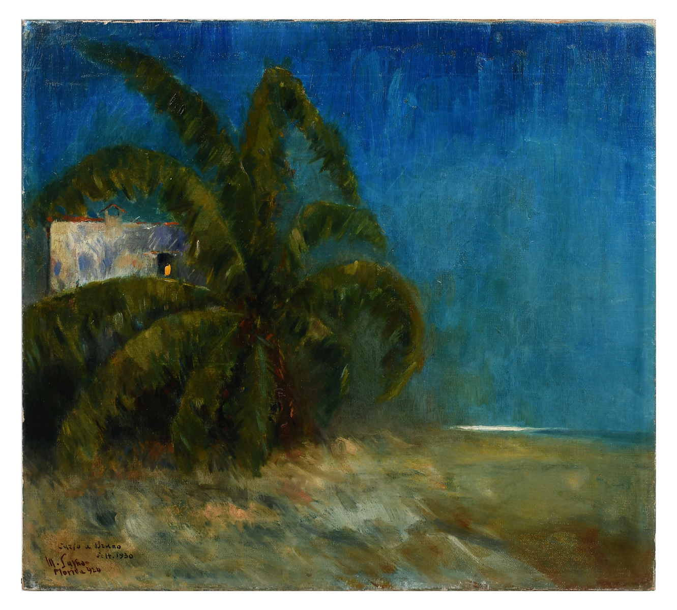 Appraisal: SARNO Matteo Italian - Nocturnal Florida Beach Scene with Palm