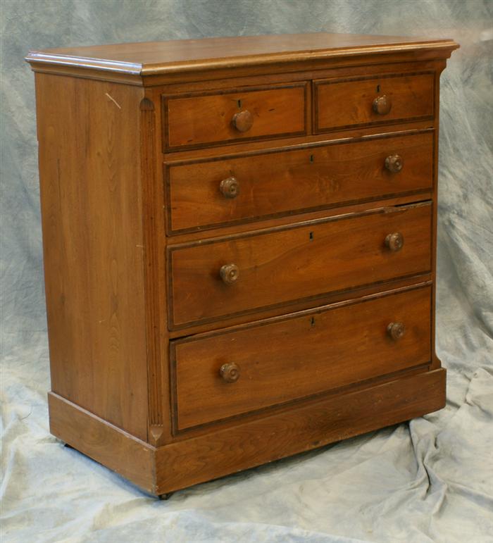 Appraisal: over mahogany Chippendale chest banded drawer fronts smooth columns yellow