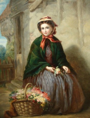 Appraisal: Full length portrait of a young woman holding flowers oil