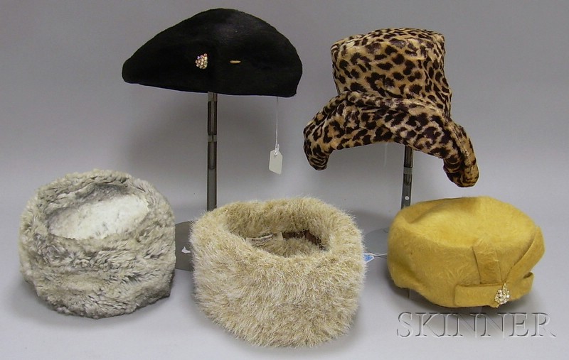 Appraisal: Five Vintage Fur and Faux Fur Hats and Bands