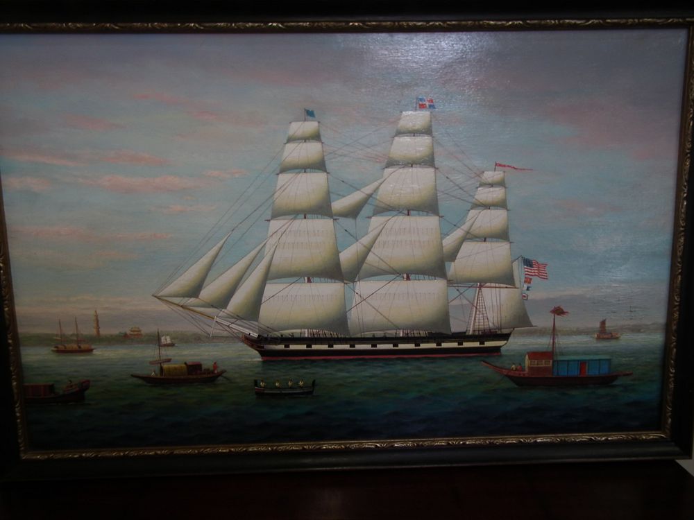 Appraisal: SIGNED CHINA TRADE PAINTING WHAMPOA CLIPPER Large China Trade oil