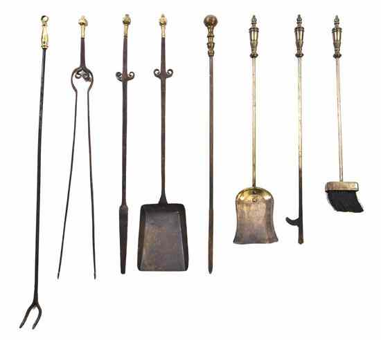 Appraisal: An Assembled Set of Fireplace Equipment comprising tools in various