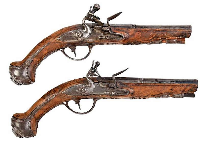 Appraisal: Pair P Lorandi Flintlock Pistols Italian late th century octagonal