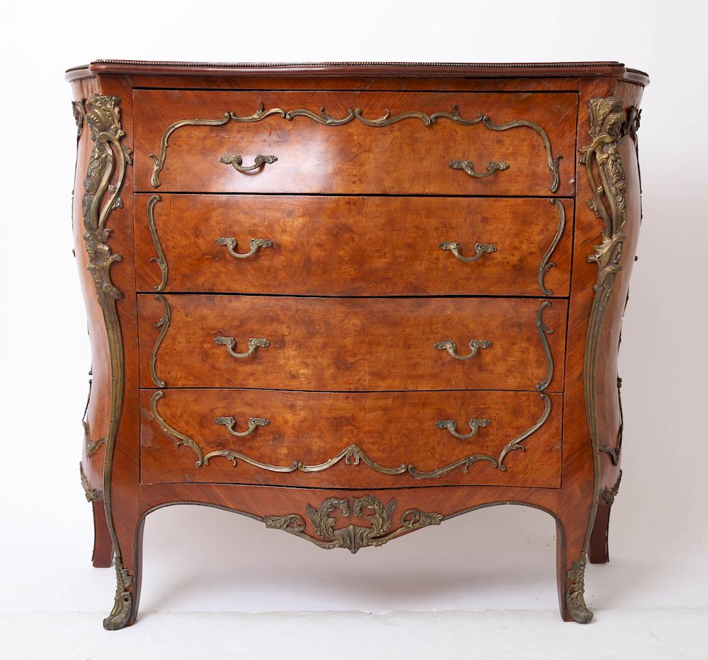 Appraisal: Louis XV Manner Wood Bombe Commode w Brass Mounts Louis