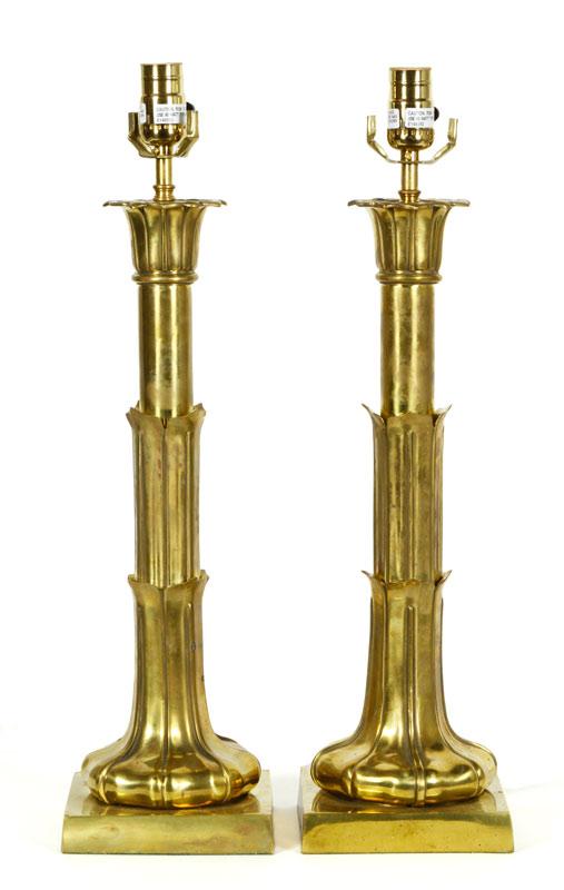 Appraisal: - Pair of th C Brass Table Lamps Pair of