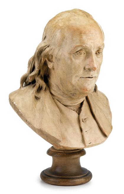 Appraisal: After Jean-Antoine Houdon - tinted plaster bust of benjamin franklin