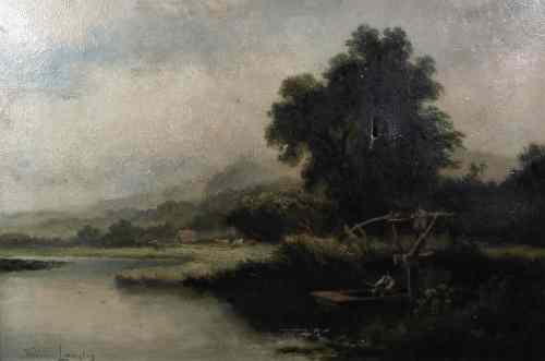 Appraisal: William Langley - - Oil painting - River landscape with