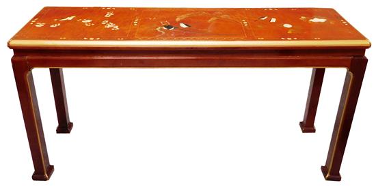 Appraisal: ASIAN Mid- th C Chinese console table brown lacquer with