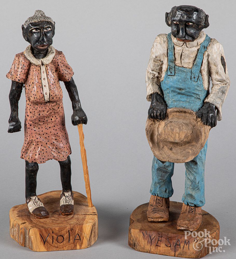 Appraisal: Rocky Wade Black Americana figures Pair of Rocky Wade carved