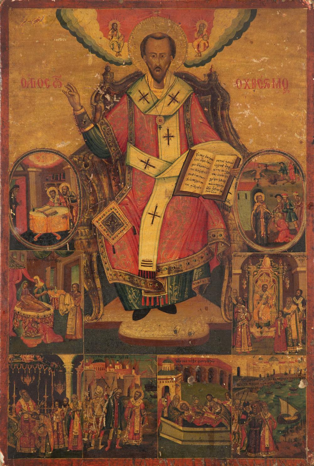 Appraisal: Greek Icon of St John Chrysostom Archbishop of Constantinople gilt