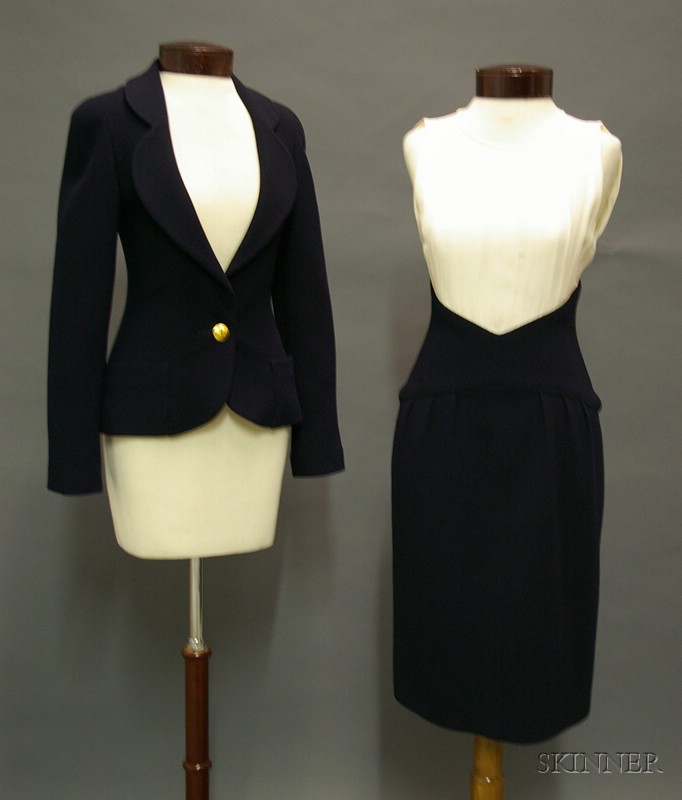 Appraisal: Vintage Chanel Boutique Two-piece Blue Wool and Cream Silk Ensemble