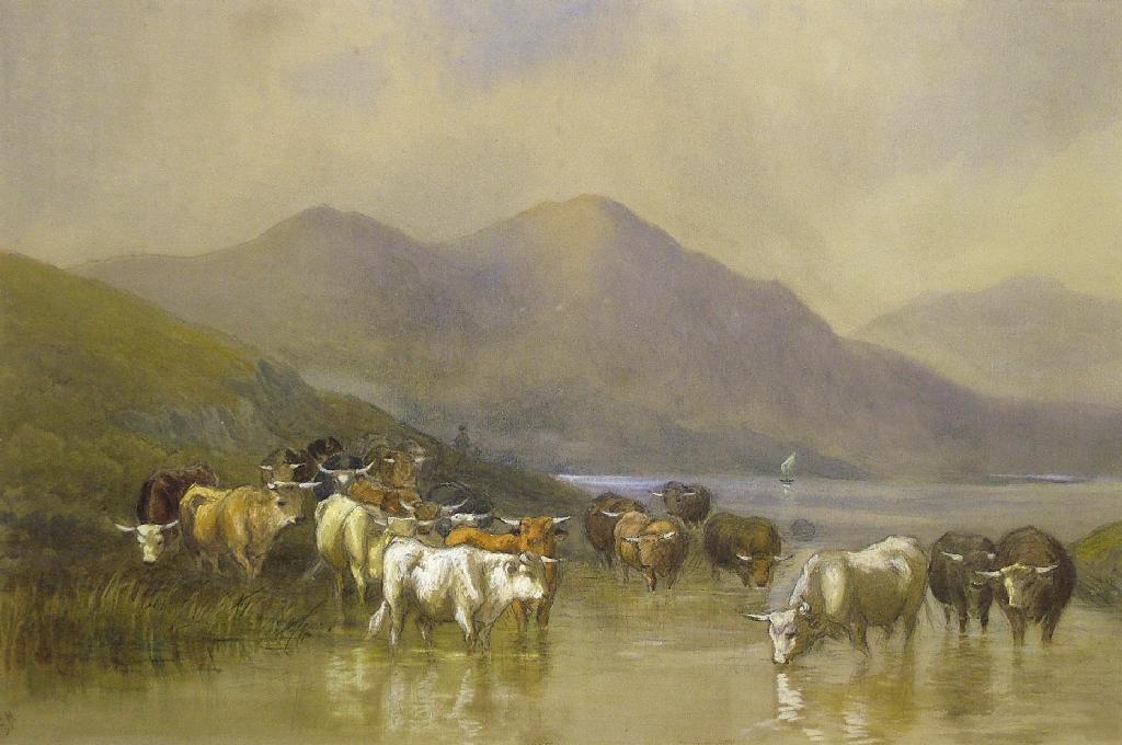 Appraisal: By Edward Hargitt - - 'Highland Cattle' cattle drinking by