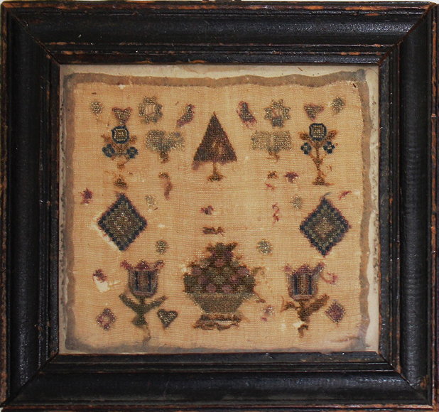 Appraisal: AN TH CENTURY MINIATURE NEEDLEWORK SAMPLER with flowers trees and