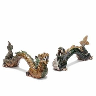 Appraisal: Two Dragon Temple Sculptures Vietnam or Thailand th century clay