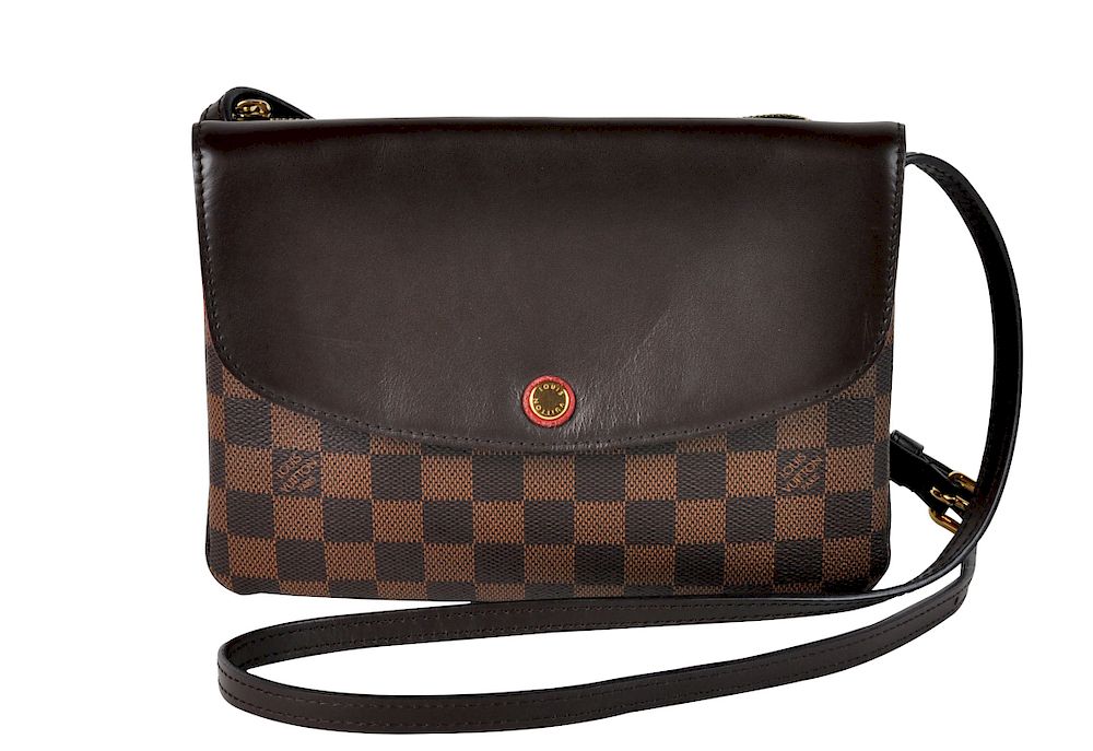 Appraisal: Louis Vuitton Brown Damier Pattern 'Twice' Bag Louis Vuitton cross