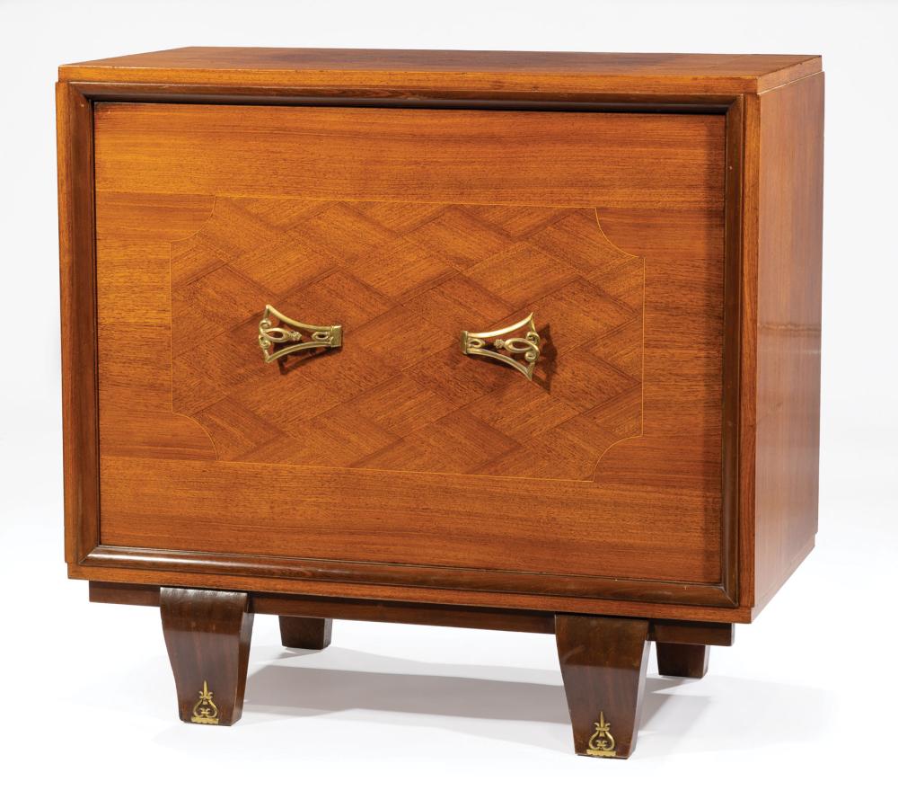 Appraisal: Continental Art Deco Brass-Mounted Parquetry and Fruitwood Drinks Cabinet c