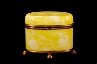 Appraisal: Yellow Spatter Glass Casket Box Moser attr Attributed to Moser