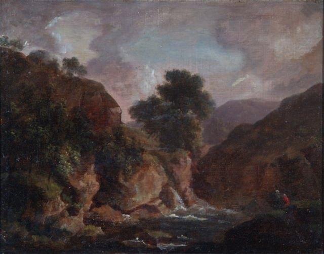 Appraisal: LATE TH CENTURY ENGLISH SCHOOLAn extensive landscape with two figures