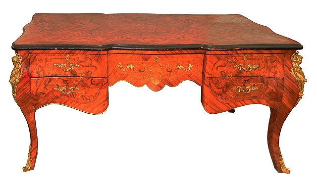 Appraisal: A LARGE LOUIS XV STYLE INLAID SERPENTINE FRONTED BUREAU PLAT