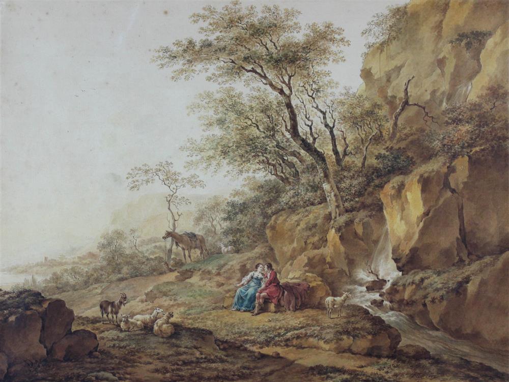 Appraisal: EUROPEAN SCHOOL TH TH CENTURY COUPLE IN A LANDSCAPE Watercolor