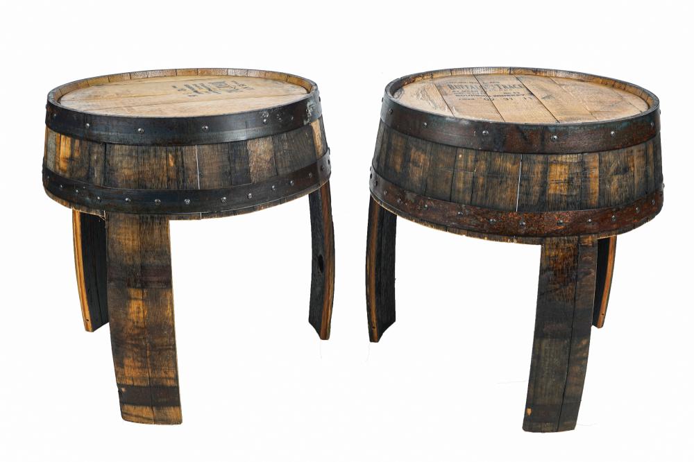 Appraisal: PAIR OF BARREL END TABLESmade from Buffalo Trace bourbon casks