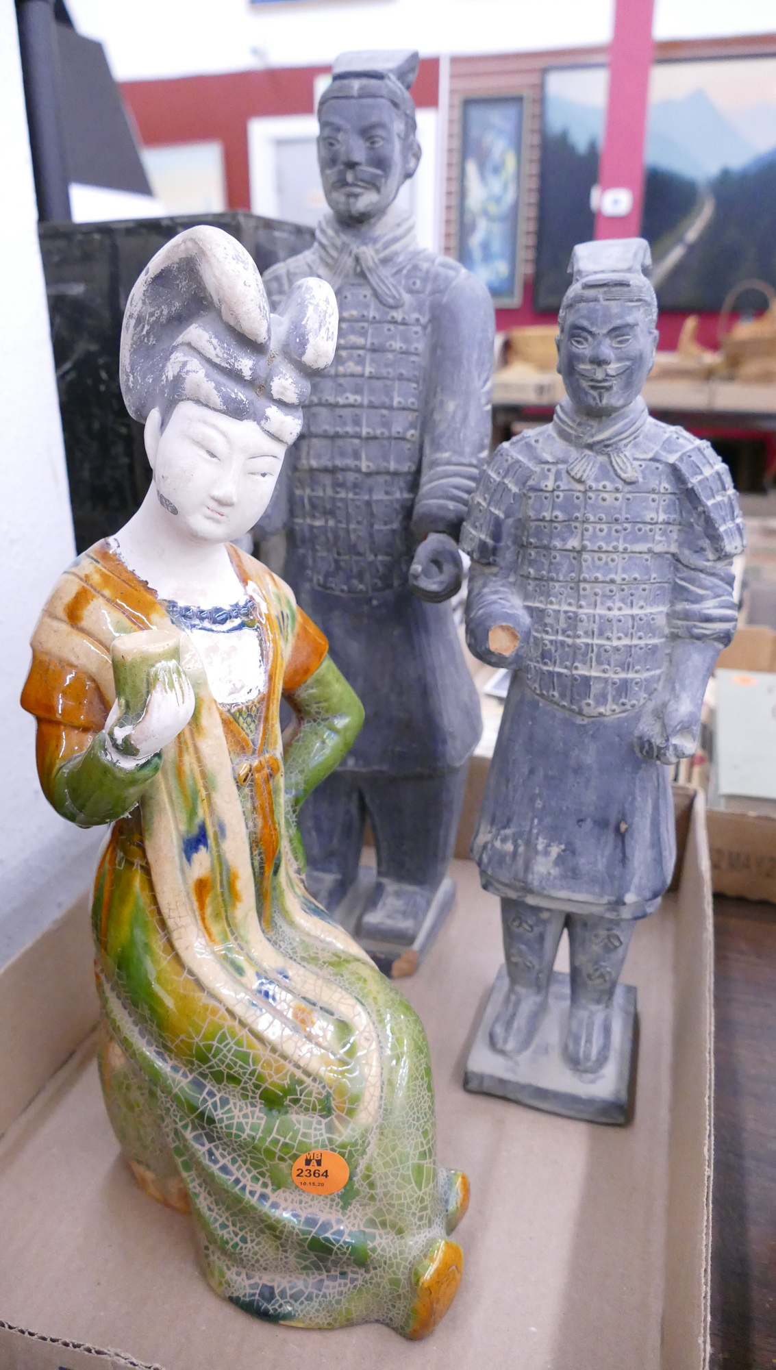 Appraisal: Box Chinese Tomb Style Figures- Terracotta Army Etc- largest ''