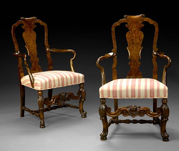 Appraisal: A set of eight William and Mary style walnut dining