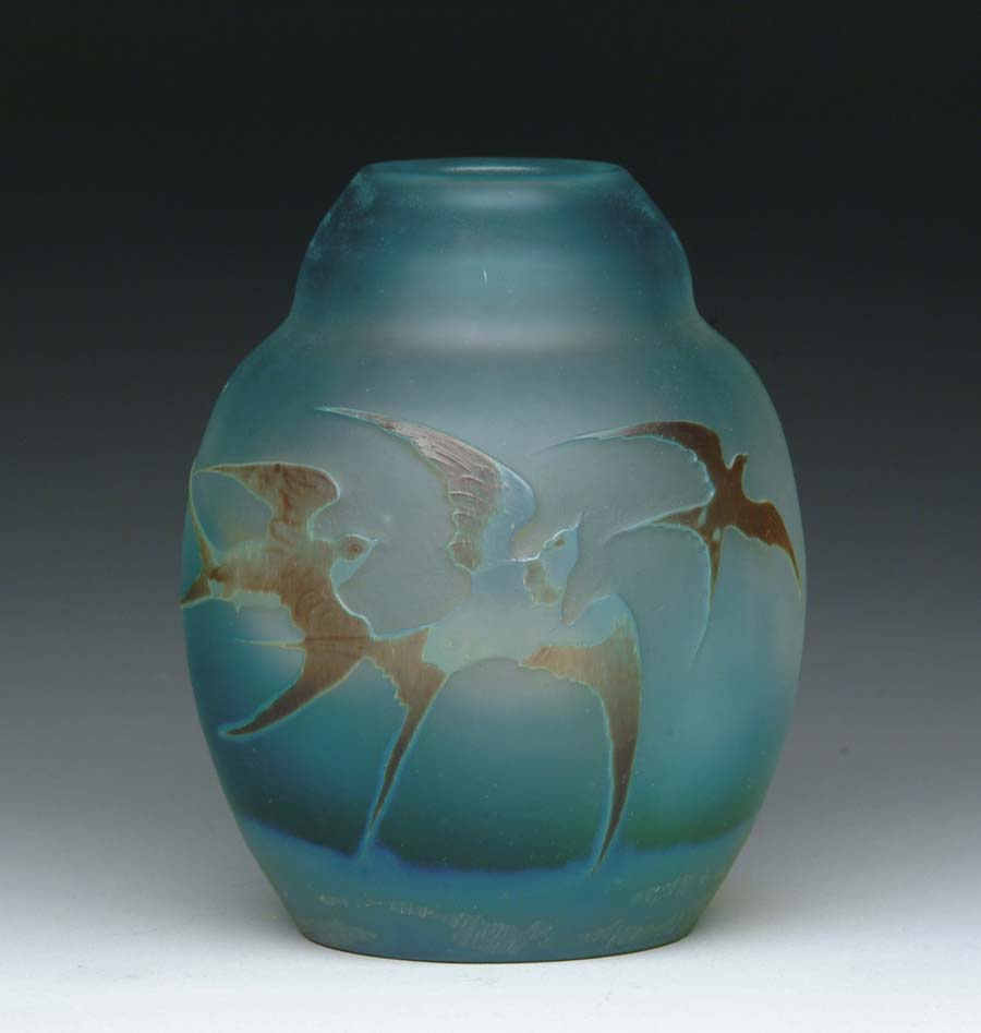 Appraisal: GALLE BIRD VASE Outstanding Galle vase features cameo birds in