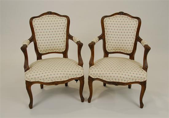 Appraisal: PAIR OF LOUIS XV STYLE CARVED FRUITWOOD CHILD'S FAUTEUIL circa