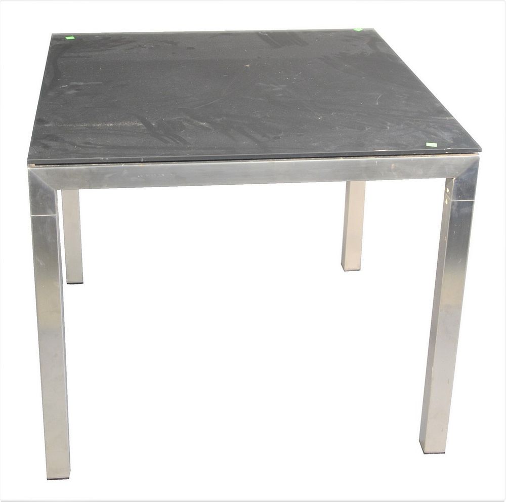 Appraisal: Square Indoor Outdoor Stainless Steel Table having frosted glass top