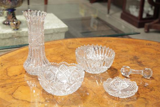 Appraisal: FIVE PIECES OF CUT GLASS Including two bowls with scalloped