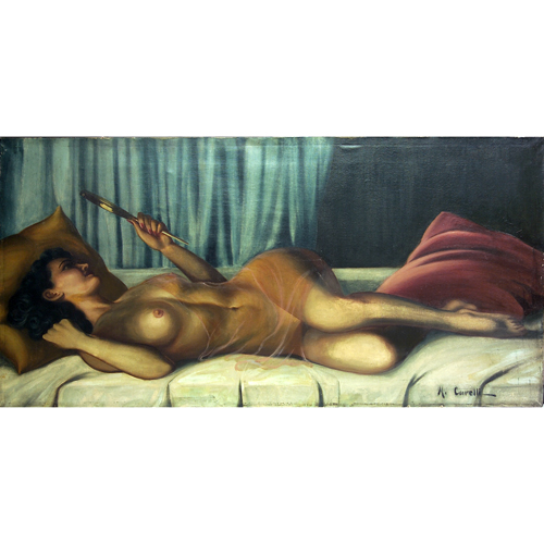 Appraisal: M Carelli American th c Reclining Nude with Mirror c