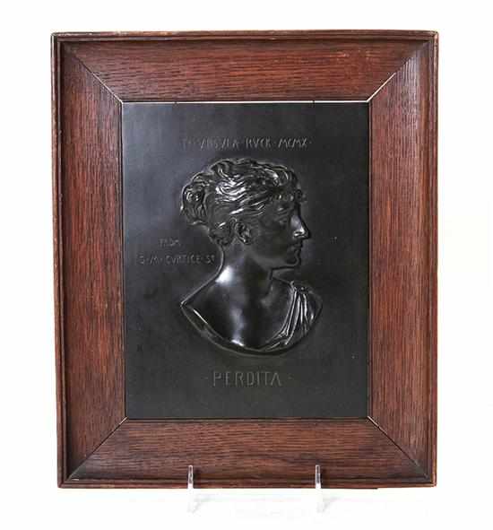 Appraisal: American bronze bust plaque th century PERDITA bronze with dark