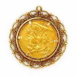 Appraisal: An gold sovereign mounted in a ct gold frame diameter