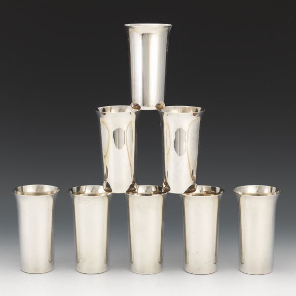 Appraisal: EIGHT MANCHESTER STERLING SILVER TUMBLERS Slightly tapered sterling tumblers witty