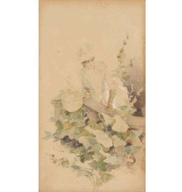 Appraisal: Pair of late Victorian Romantic style watercolors one depicting two